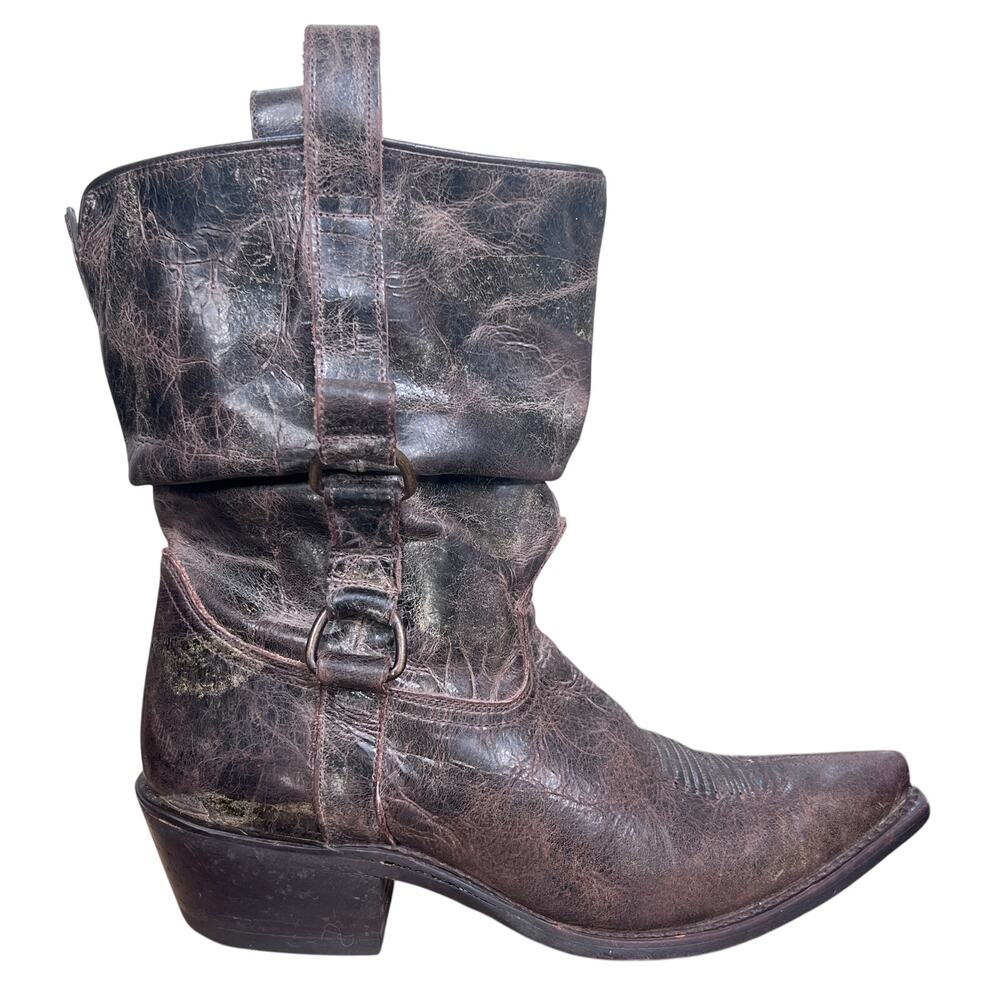 Vintage Sonora Women’s Distressed Brown Leather Slouch Western Boots Size 8 M